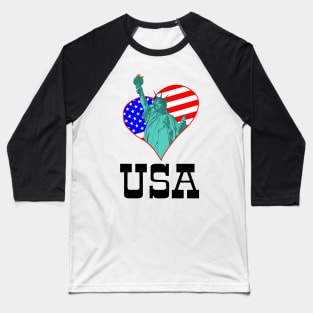 Statue of Liberty in the heart and USA Baseball T-Shirt